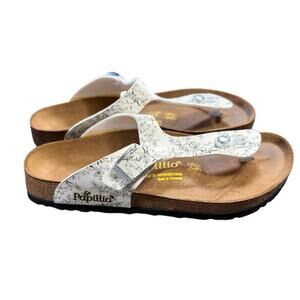 Birkenstock Gizeh Papillio Flor Magnolia White & Gray Floral Slip On Women's 6